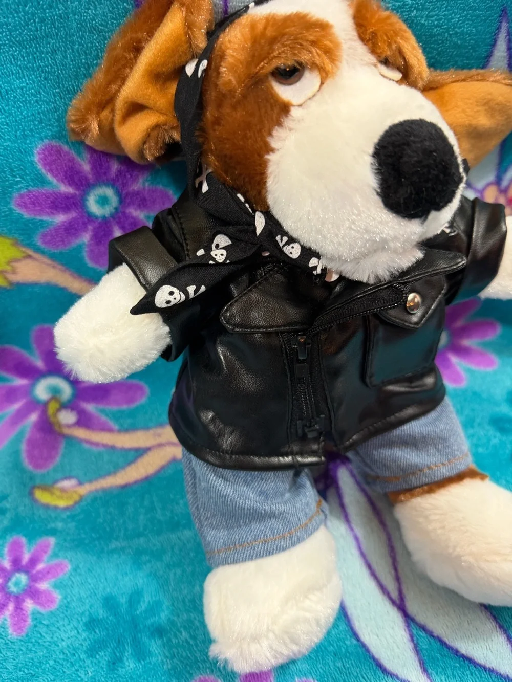 2008 NANCO Beadle Beagle Biker Plush Leather Jacket Skull Bandana Chain Wallet